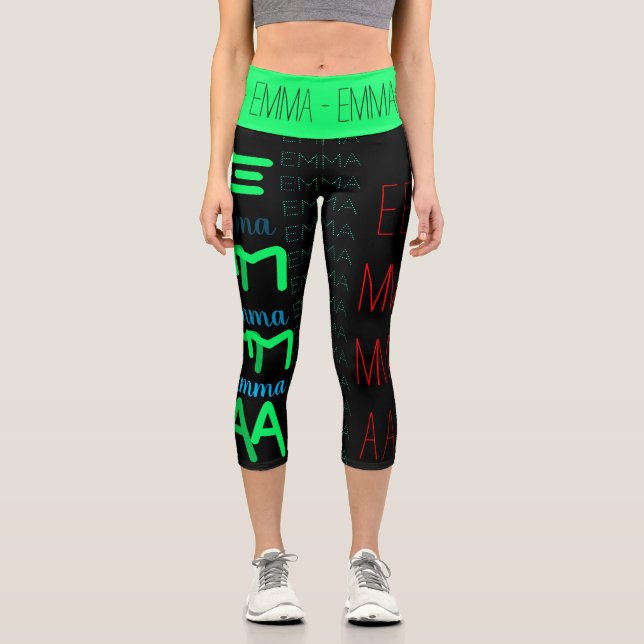 Leggings Capri Nombre repetido personalizado 4 letras C (Anverso)