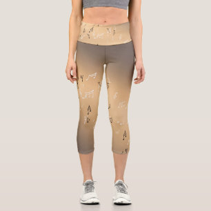 Leggings Capri Notas musicales en la luna marrón dorado