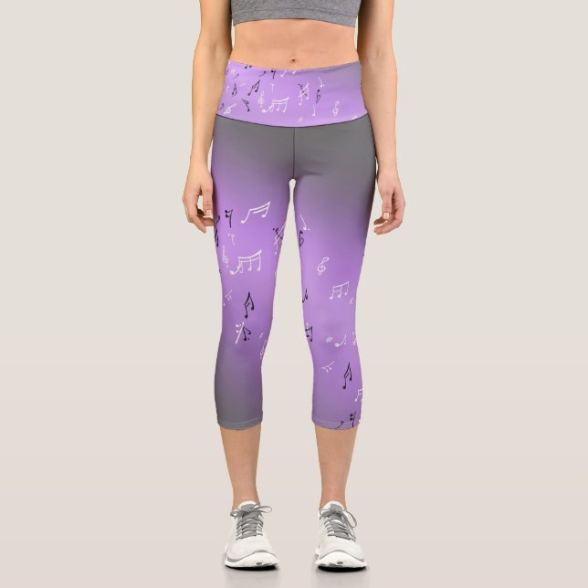 Leggings Capri Notas musicales en morado de la luz de la luna (Anverso)