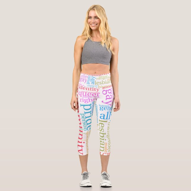 Leggings Capri Nube de palabras de la comunidad LGBTQ+ de Slipper (Anverso)