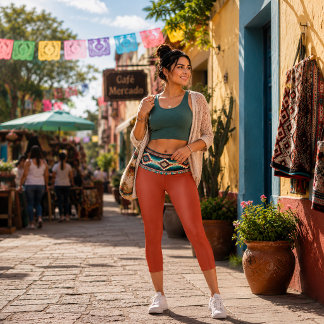 Leggings Capri “OAXACA BAND / BLOOD ORANGE” Capris de Cintura Alt