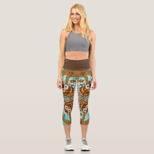 Leggings Capri Obra de arte de Cute Owl Mandala