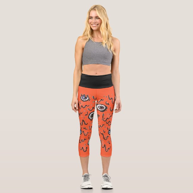 Leggings Capri Ojo de Halloween Drip Espeluznante  (Anverso)