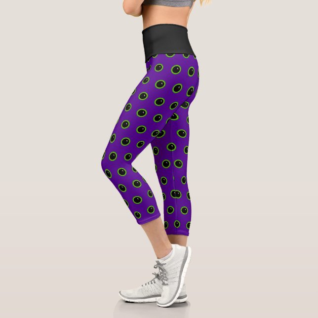 Leggings Capri Ojos divertidos de monstruo verde y morado (Izquierda)