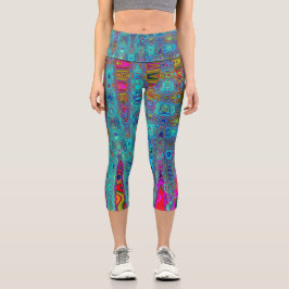 Leggings Capri Olas Atómicas Abstractas Retro Azules Celestiales 