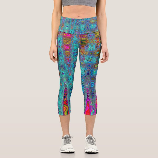 Leggings Capri Olas Atómicas Abstractas Retro Azules Celestiales  (Anverso)