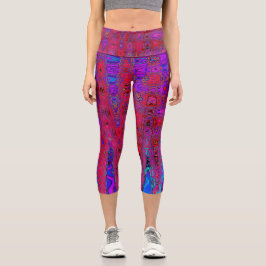 Leggings Capri Olas atómicas retro-púrpura rojas y trippy