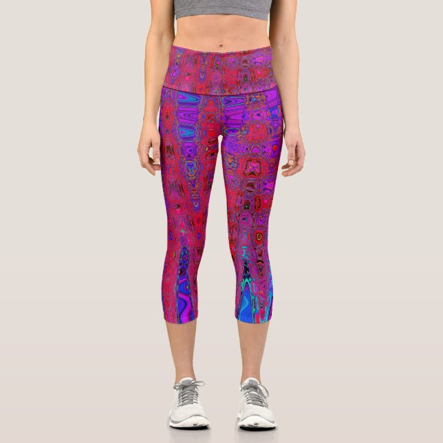 Leggings Capri Olas atómicas retro-púrpura rojas y trippy (Anverso)