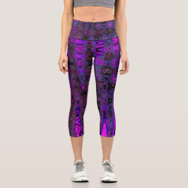 Leggings Capri Olas atómicas trippy moradas y negras retro