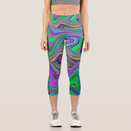 Leggings Capri Olas de color trippy Lime Verde y Púrpura