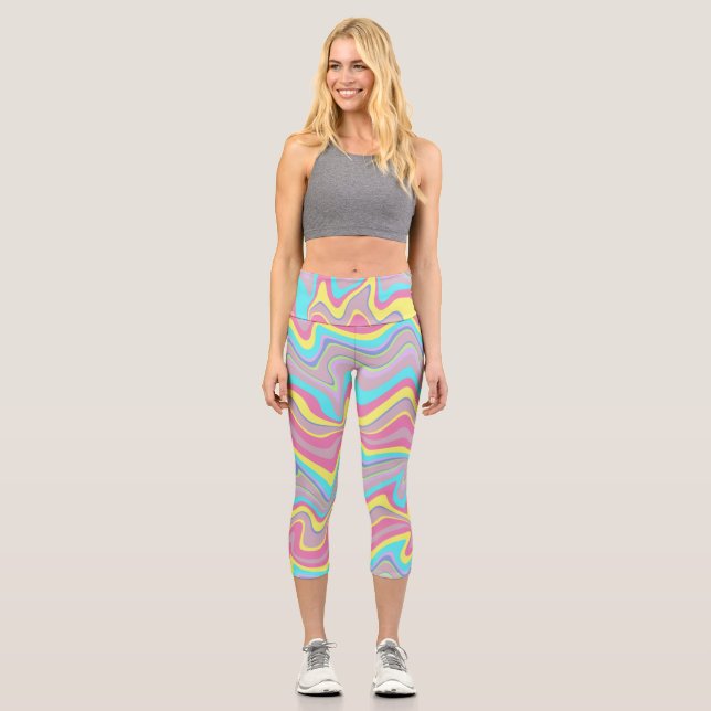 Leggings Capri Olas de Liquify de Pastel (Anverso)