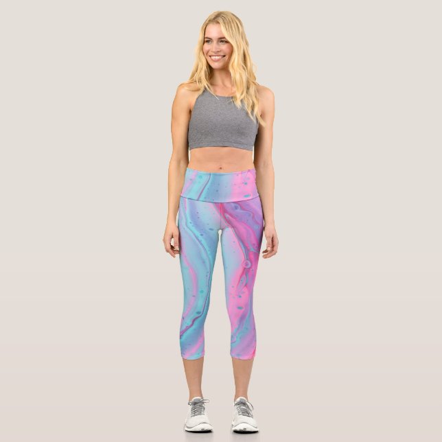 Leggings Capri olas de tormentas cósmicas azul rojo rosa 33 (Anverso)