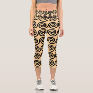 Leggings Capri Olas Patrón Llave Meandro Griego Marrón