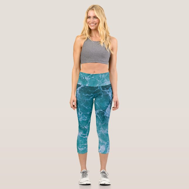 Leggings Capri Olas profundas del océano azul (Anverso)