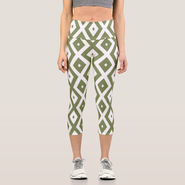 Leggings Capri Olive green and white diamond pattern (Anverso)