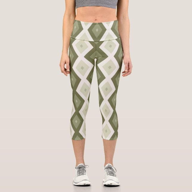Leggings Capri Olive green diamond pattern (Anverso)