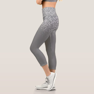 Leggings Capri Ombre Brillo Desvaneciéndose Destello Plata