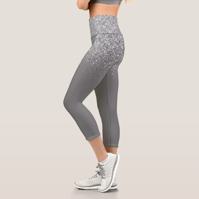 Leggings Capri Ombre Brillo Desvaneciéndose Destello Plata (Izquierda)