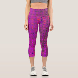 Leggings Capri Ondas abstractas de boomerang retro magenta