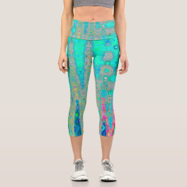Leggings Capri Ondas Atómicas Arcoíris Abstractas Retro Divertida