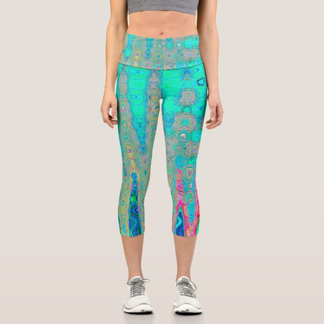 Leggings Capri Ondas Atómicas Arcoíris Abstractas Retro Divertida (Anverso)