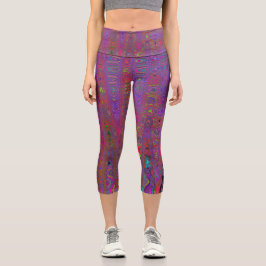 Leggings Capri Ondas Atómicas Retro Magenta Groovy Psicodélicas