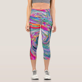 Leggings Capri Ondas de Color Psicodélicas Florales Abstractas de