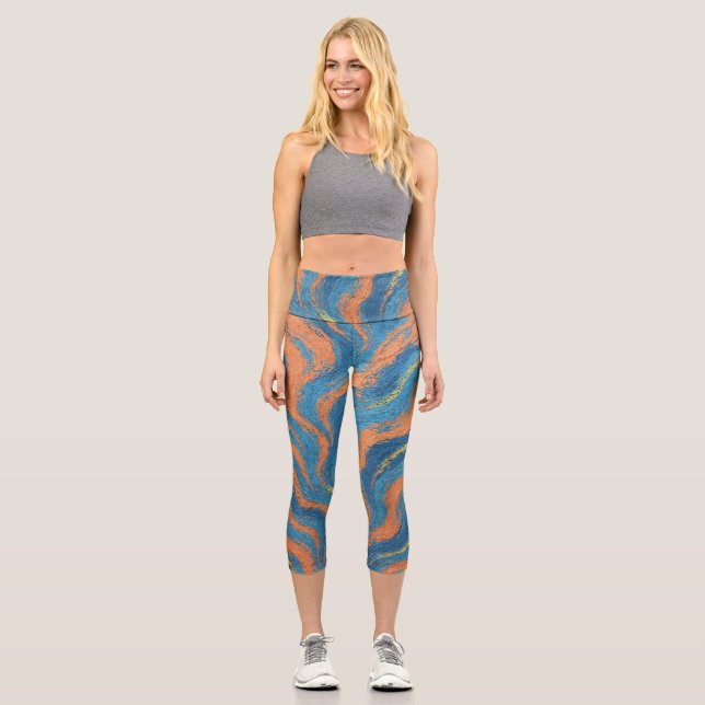 Leggings Capri ondas de coral e índigo (Anverso)