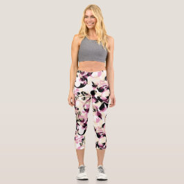 Leggings Capri Ondas rosadas negras rizadas abstractas