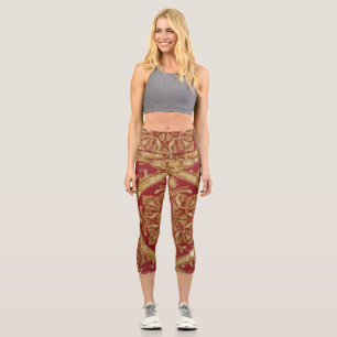 Leggings Capri Opulento Rojo Dorado Ornate: Estudio & Gimnasio Ac