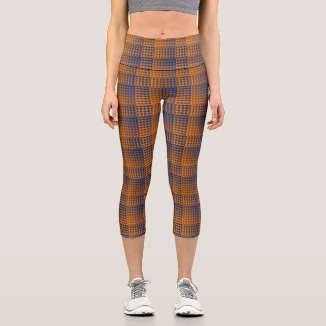 Leggings Capri Orange Purple Checker Abstract Pattern (Anverso)
