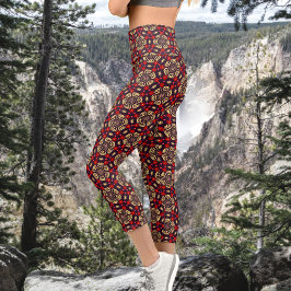 Leggings Capri Ornamental Cherry Blossom Pattern Capris