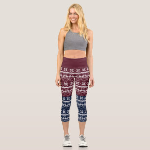 Leggings Capri Ornamento escandinavo en azul, burdeos