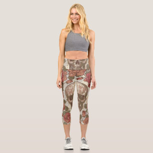 Leggings Capri Ornamento retro de cráneos y Rosas