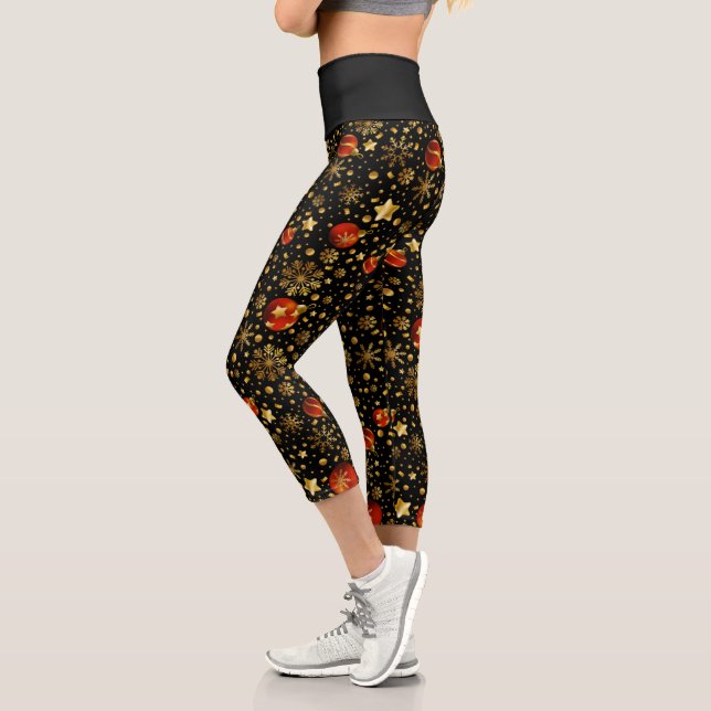 Leggings Capri Ornamentos dorados y rojos de Navidad (Izquierda)