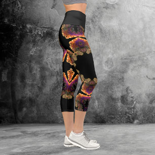 Leggings Capri Oro negro hippie psicodélico y garras moradas