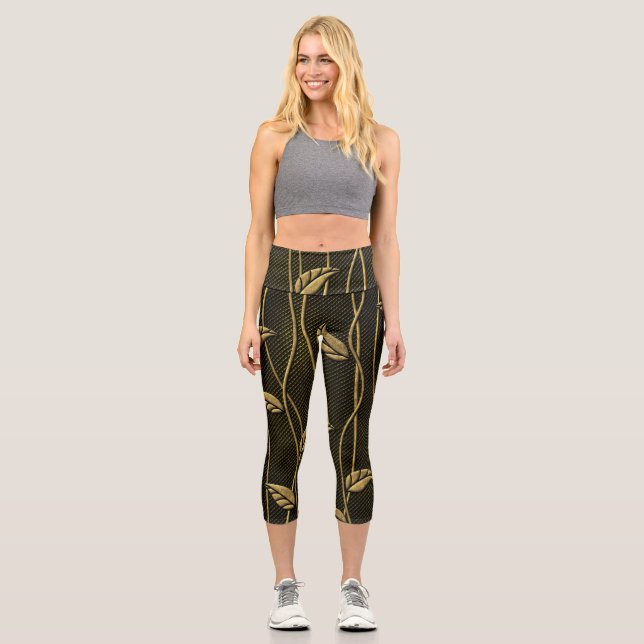 Leggings Capri Oro y negro: deja textura 3D. (Anverso)