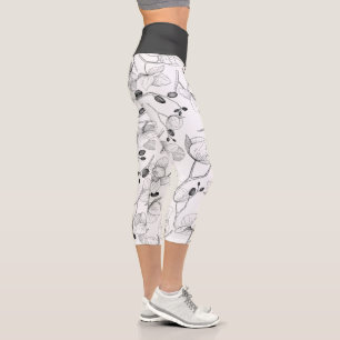 Leggings Capri Orquídea elegante en blanco y negro, moderna