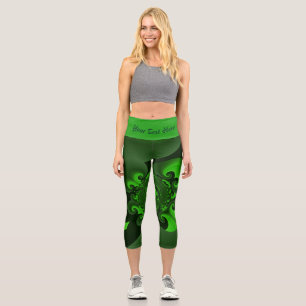 Leggings Capri Oscuro Verde Y Espiral Lime Oleada Leggencias