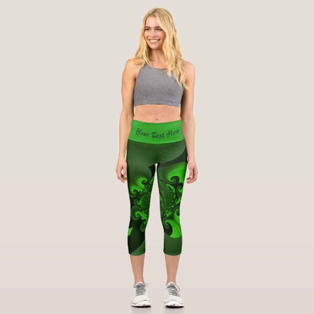 Leggings Capri Oscuro Verde Y Espiral Lime Oleada Leggencias (Anverso)