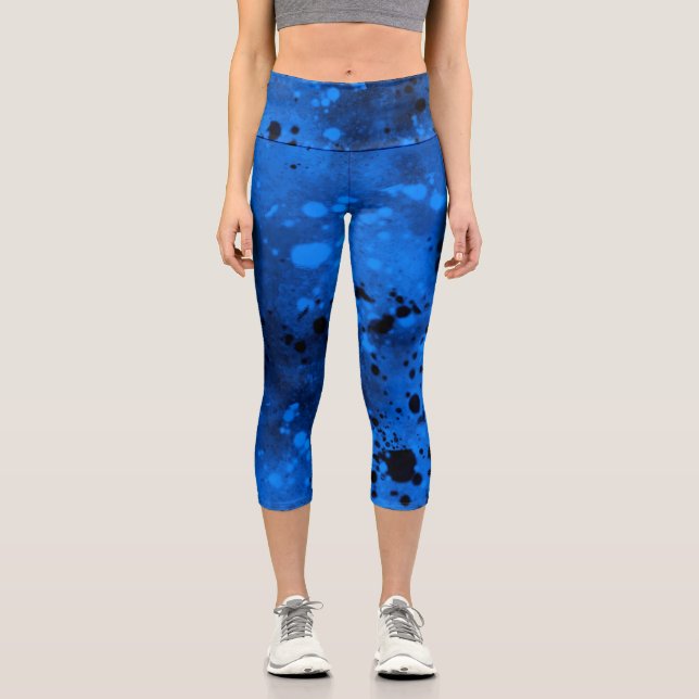 Leggings Capri Paint Splatt Efecto Azul y Negro (Anverso)
