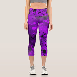 Leggings Capri Paint Splatt Efecto Púrpura y negro
