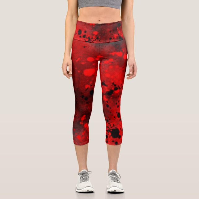 Leggings Capri Paint Splatt Efecto Rojo y Negro (Anverso)