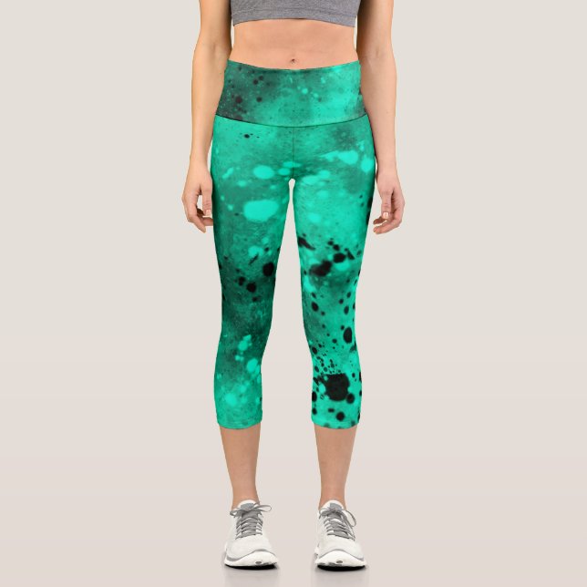 Leggings Capri Paint Splatt Efecto Verde y Negro (Anverso)