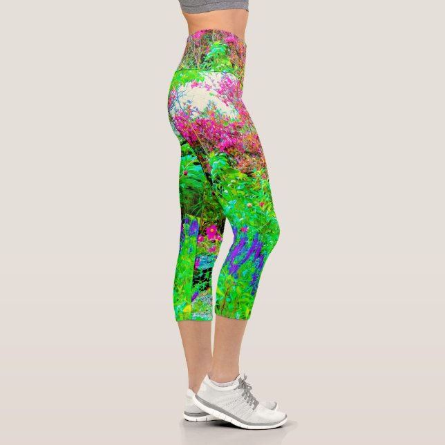 Leggings Capri Paisaje de Green Spring Garden con peonies (Derecha)