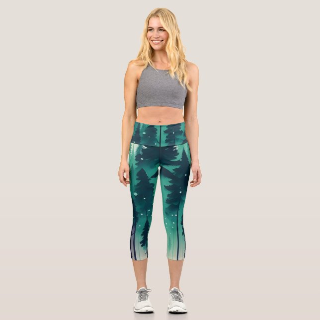 Leggings Capri Paisaje del bosque de pinos (Anverso)