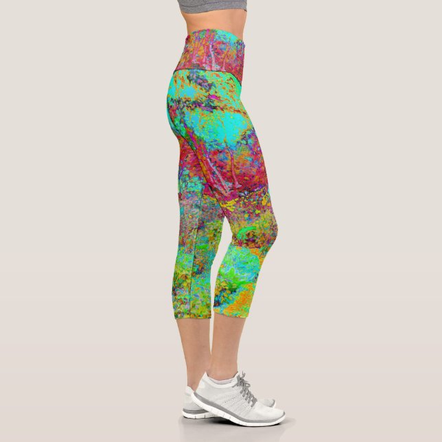 Leggings Capri Paisaje psicodélico de Oro Otoño y Jardín de Aqua (Derecha)