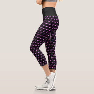 Leggings Capri Pájaro flamingo rosa neón imprimir cintura alta ne