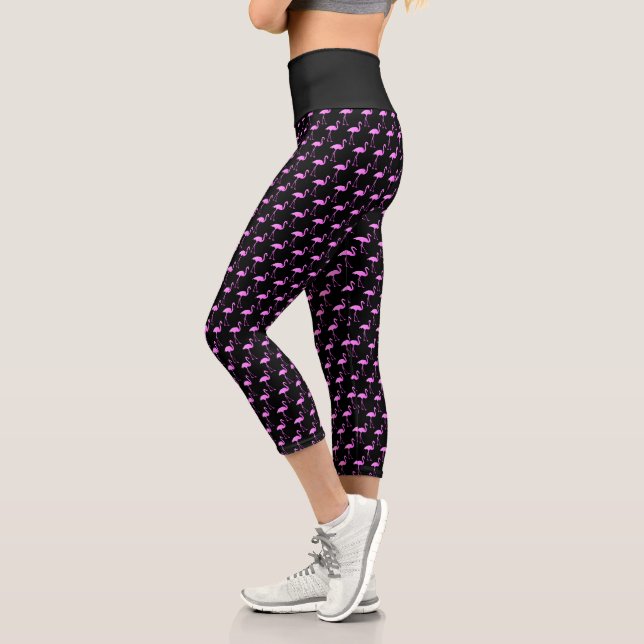 Leggings Capri Pájaro flamingo rosa neón imprimir cintura alta ne (Izquierda)