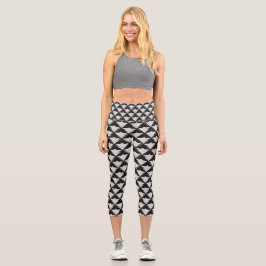 Leggings Capri Pájaro geométrico tribal vintage | Boho negro y ma